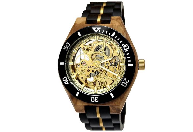 Holzwerk Mechanische Uhr Herren Designer Holz & Edelstahl Armbanduhr, (inklusive Armbandkürzer), Holz Unikate, ideal auch als Geschenk, Automatik, offene Unruhe von Holzwerk