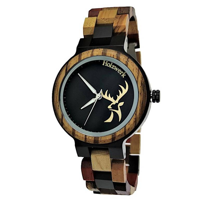 Holzwerk Quarzuhr AHLEN kleine Damen Holz Armband Uhr, Hirsch Kopf Logo, schwarz, braun von Holzwerk