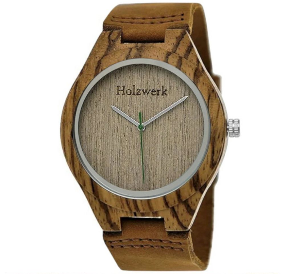 Holzwerk Quarzuhr BURGAU Damen und Herren Leder & Holz Armband Uhr, braun, grün von Holzwerk