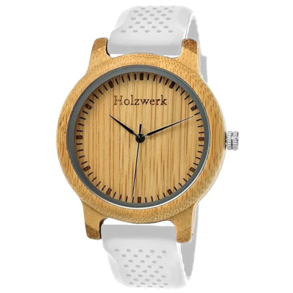 Holzwerk Quarzuhr CELLE Damen & Herren Holz Uhr mit Silkon Armband in weiß & beige von Holzwerk