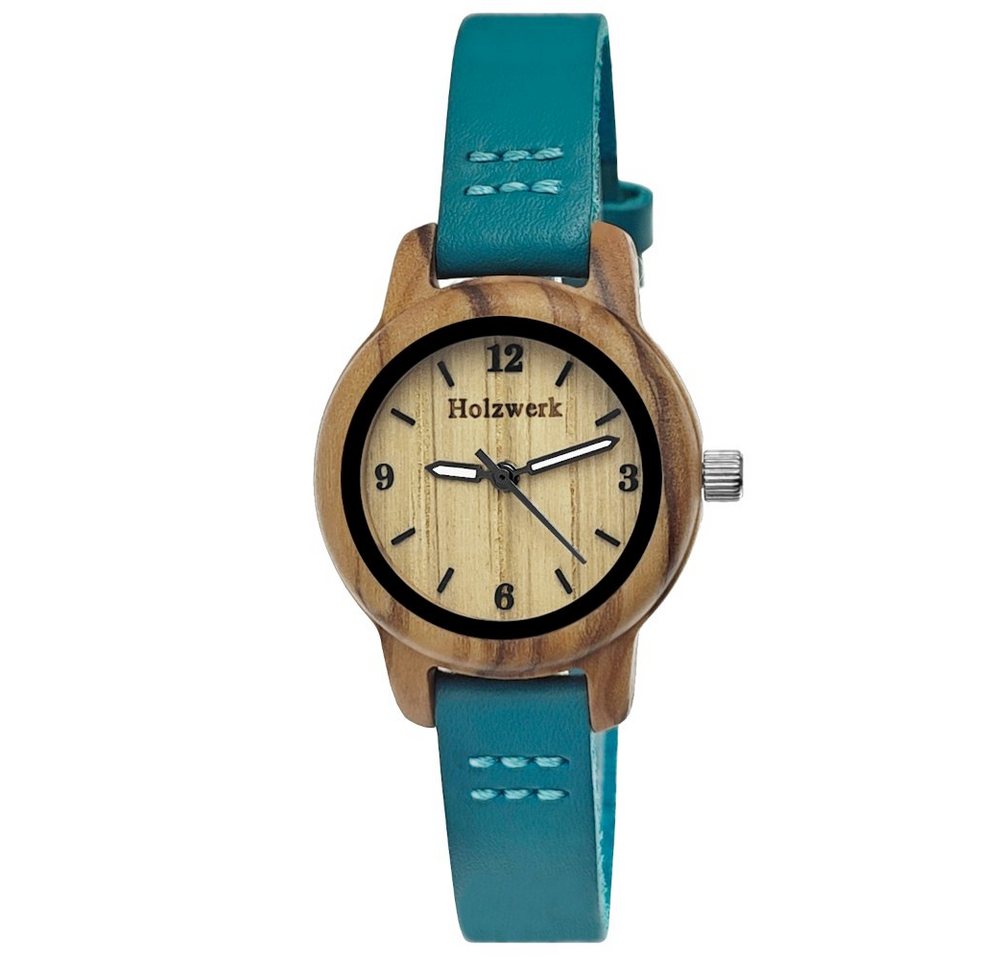 Holzwerk Quarzuhr CLARA BLUE kleine Damen Holz & Leder Armband Uhr, türkis blau, beige von Holzwerk