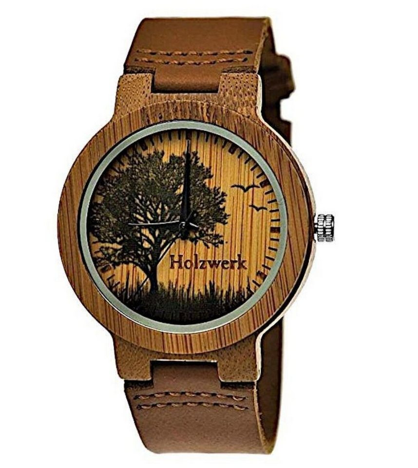 Holzwerk Quarzuhr FORST Damen & Herren Holz Armband Uhr mit Baum Muster, braun, beige von Holzwerk