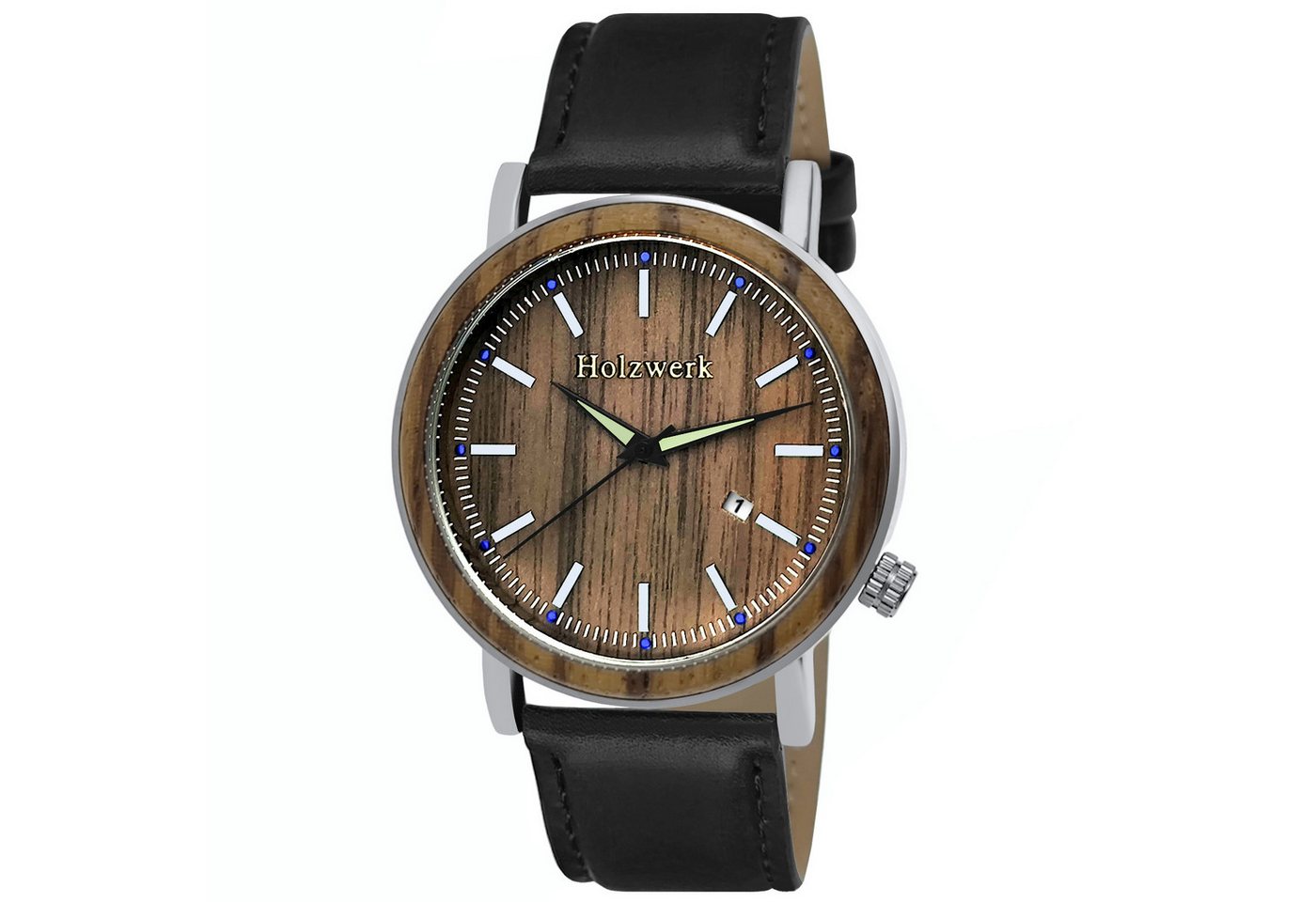 Holzwerk Quarzuhr GERBSTEDT Damen & Herren Leder & Edelstahl Datum Holz Uhr, schwarz von Holzwerk