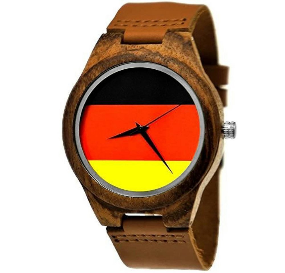 Holzwerk Quarzuhr GERMANY Damen & Herren deutsche Flagge Leder und Holz Uhr in braun von Holzwerk