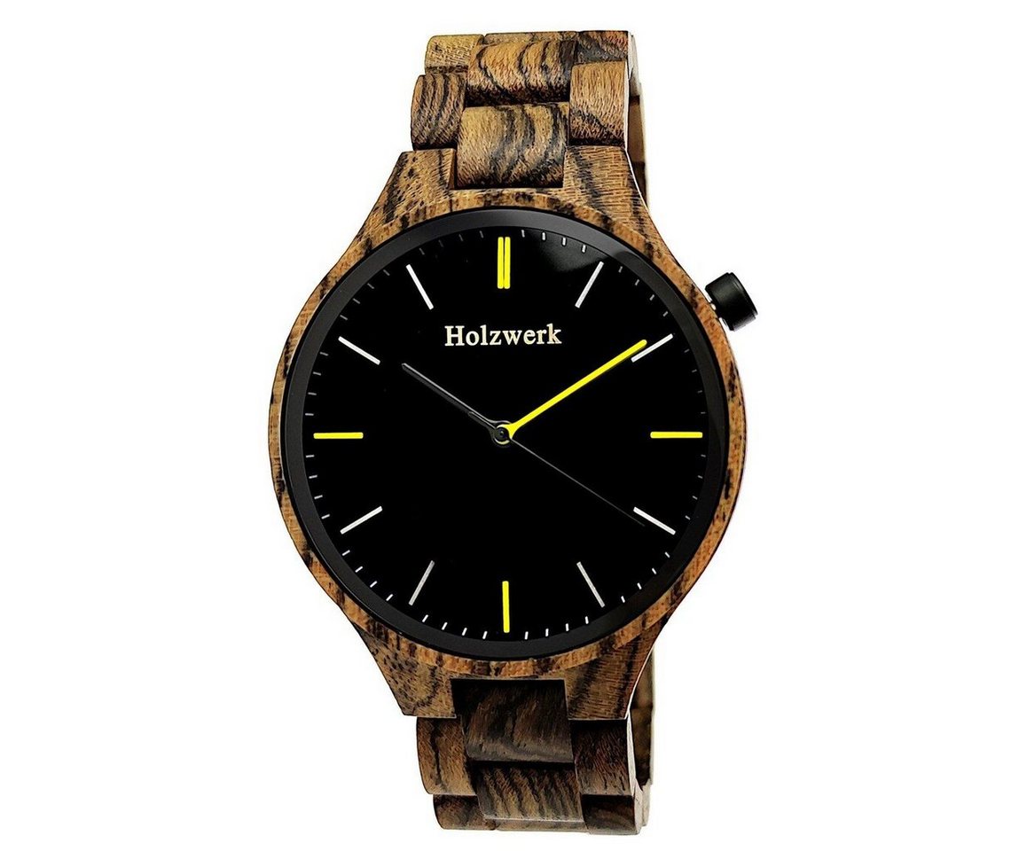 Holzwerk Quarzuhr HELDBURG Damen & Herren Holz Armband Uhr, braun, schwarz, gelb von Holzwerk