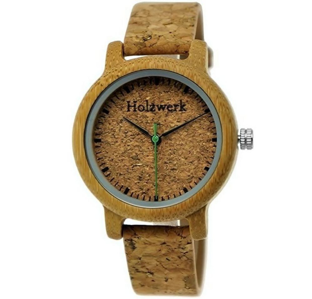 Holzwerk Quarzuhr HILDEN kleine Damen Kork & Leder, Holz Armband Uhr in beige von Holzwerk