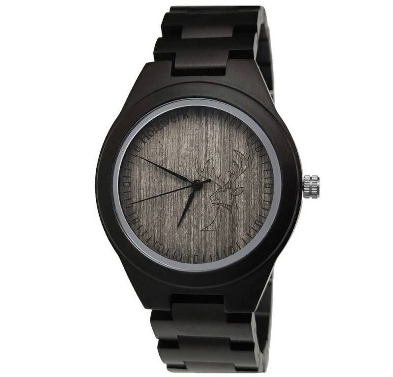 Holzwerk Quarzuhr HIRSCHTHAL Damen & Herren Holz Armband Uhr, Hirsch Logo, schwarz von Holzwerk