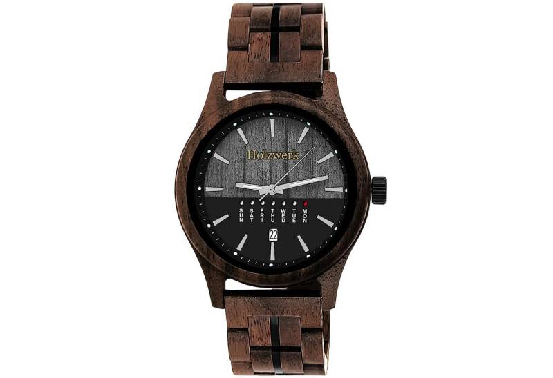Holzwerk Quarzuhr KÖLN Designer Holz Armbanduhr mit Datumsanzeige in braun, schwarz KÖLN von Holzwerk