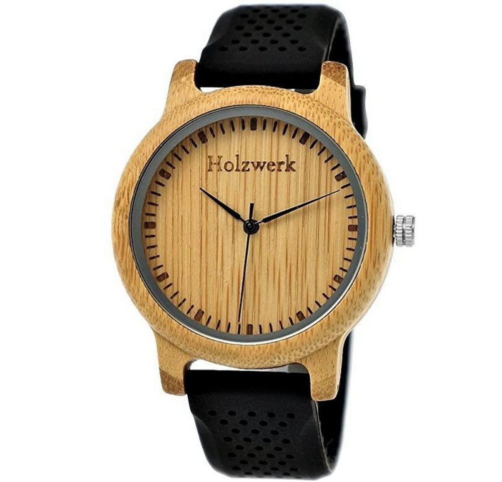 Holzwerk Quarzuhr LINDEN Damen & Herren Holz Uhr mit Silikon Armband in schwarz & beige von Holzwerk