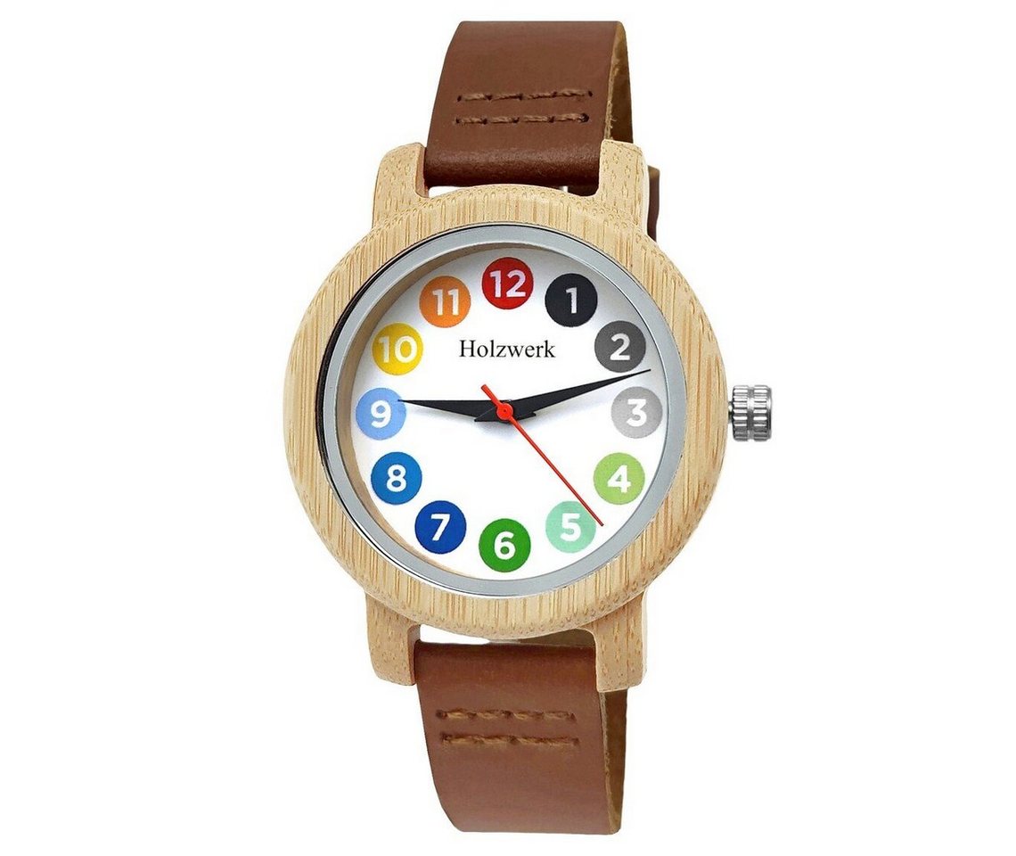 Holzwerk Quarzuhr RAINBOW BROWN bunte kleine Damen Leder & Holz Armband Uhr, braun von Holzwerk