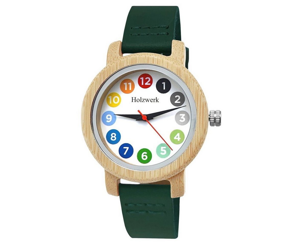 Holzwerk Quarzuhr RAINBOW GREEN bunte kleine Kinder Leder & Holz Armband Uhr, grün von Holzwerk