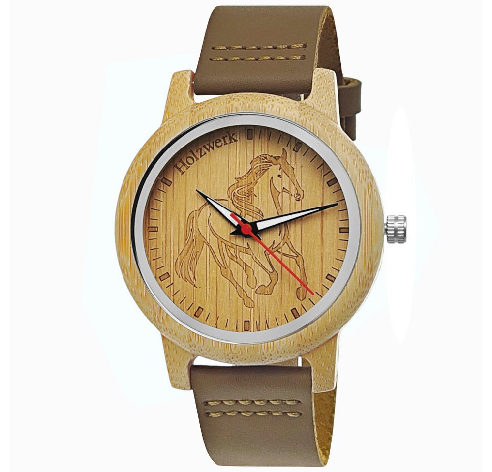 Holzwerk Quarzuhr TORI BROWN Damen Leder & Holz Uhr mit Pferd Motiv in braun, beige von Holzwerk