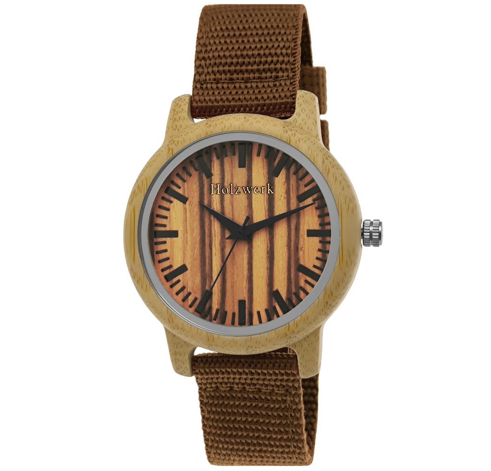 Holzwerk Quarzuhr WEIMAR Damen und Herren Textil & Holz Armband Uhr, braun, beige von Holzwerk