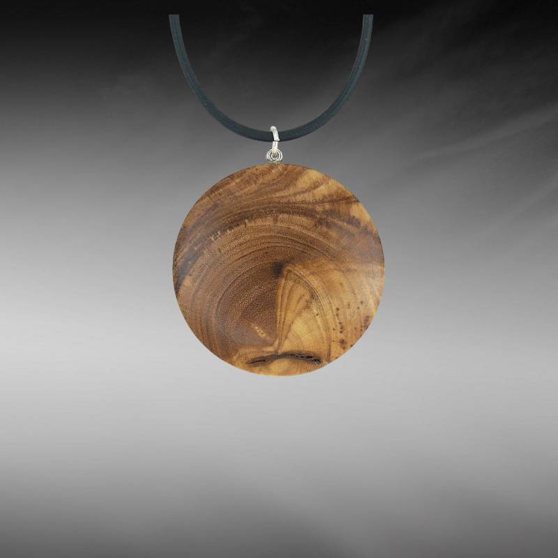 Holzschmuck Aus Olivenholz, Runde Form Mit Ovaler Oberfläche, Band Kautschuk Einem Verschluss 925 Silber, Halsschmuck Holz von Holzwirkstatt