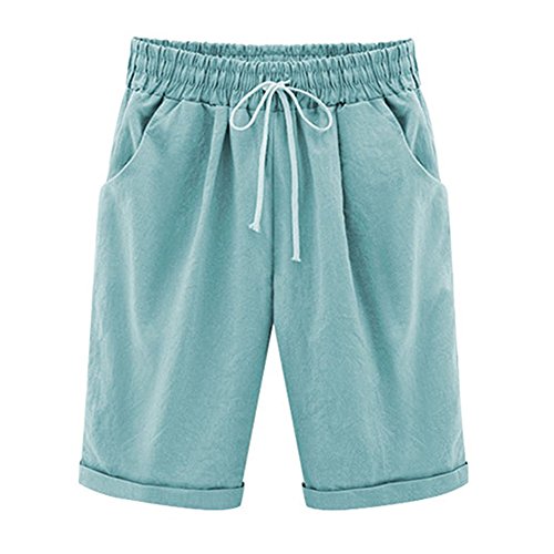 Bermuda Shorts Damen Sommer Knielang Stretch Kurze Hose mit Gummizug Große Größen Sommerhose Kurz Frauen von HomDSim