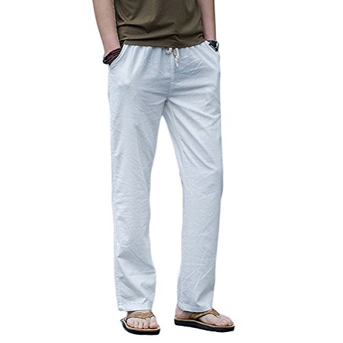 HomDSim Leinenhose Herren Sommer Lang Casual Strandhosen Leinen Hose Männer Freizeithose mit Gummizug von HomDSim