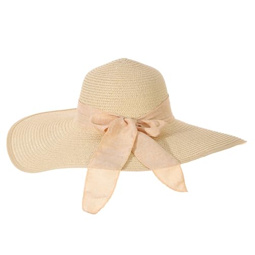 HomKuch Damen Big Bowknot Strohhut Große Floppy Faltbare Roll Up Beach Cap Sonnenhut von HomKuch