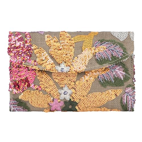 HomKuch Frauen Blumenkupplung Sommer Stickerei Taschen Paillette Perlen Abendtasche für formelle Party (Orange Blume) von HomKuch