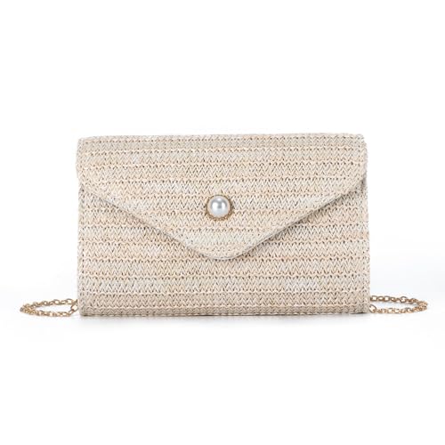 HomKuch Frauen Stroh Clutch Geldbörse Perle Dekoration Sommer Strand Crossbody Taschen für Strand Reise Urlaub Party Prom von HomKuch