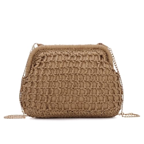 HomKuch Frauen Stroh Umhängetasche Sommer Beach Shell gewebte Clutch Geldbörsen mit abnehmbarer Kette von HomKuch