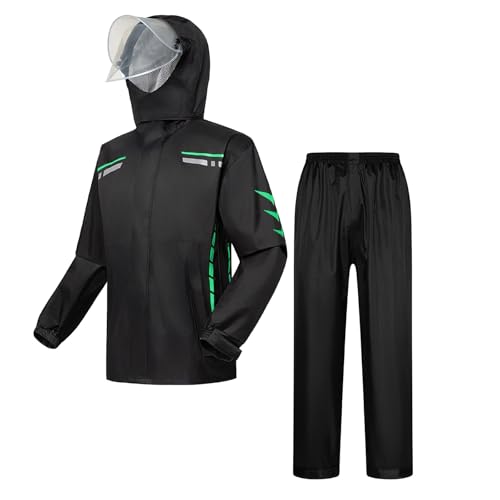HomKuch Herren Regenanzug Wasserdichte Jacke Hosenanzug Regenmantel Unisex Regenjacke Motorrad Radfahren Kapuzenjacken mit sicheren reflektierenden Streifen von HomKuch