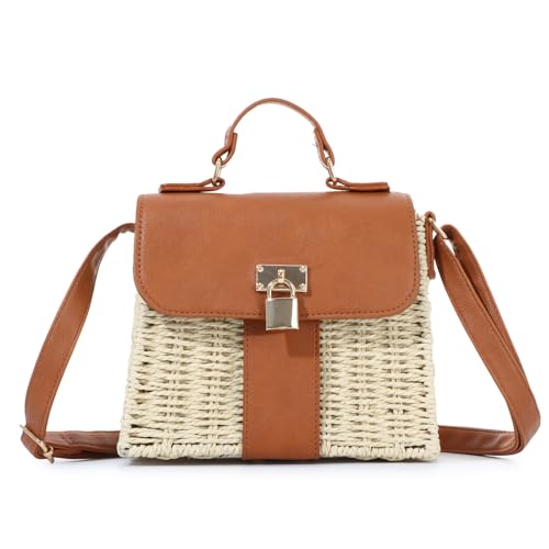 HomKuch Stroh Crossbody Taschen für Frauen, Sommer Strand Stroh Geldbörsen Handtaschen Schulter Clutch Bag für Urlaub Reisen von HomKuch