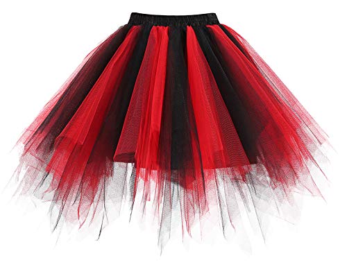 "HomRain "Damen Tüllrock Karneval Kostüm 50er Rockabilly Petticoat Tutu Unterrock Kurz Ballet Firt Tulle Tanzkleid Ballkleid Abendkleid Gelegenheit Zubehör Fasching schwarz -Red M von Homrain