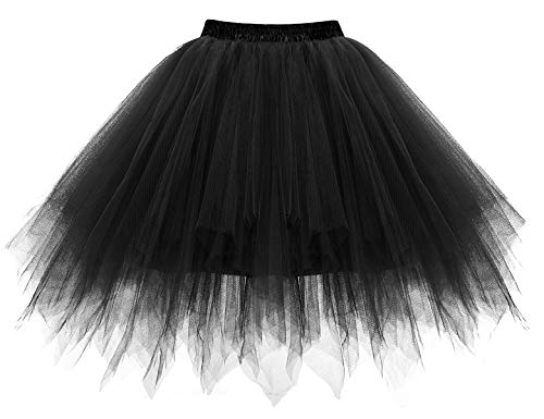 Homrain Damen Tüllrock Tutu 50er Rockabilly Petticoat Ballet Firt Tulle Tanzkleid Unterkleid Karneval Kostüm Festliche Tüll Crinoline Petticoat für Rockabilly Kleid Black S-1 von Homrain