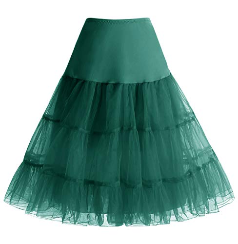 Homrain 1950 Petticoat Vintage Retro Unterrock Reifrock Underskirt Crinoline für Rockabilly Kleid Festliche Damenrock Dark Green S von Homrain