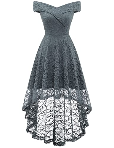 Homrain Damen 50er Retro Cocktailkleid Abendkleider Elegant Spitzenkleid Schulterfrei Rockabilly Kleid Schwingen Cocktail Brautjungfernkleider Grey 4XL von Homrain