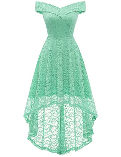 Homrain Damen Kleider Elegant Spitzenkleid Cocktailkleid Knielang Rockabilly Kleid Festlich Brautjungfernkleider Swing A-Line Retro Abendkleid Mint M von Homrain