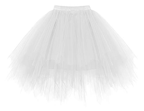 Homrain Tutu Tüllrock Damen Tütü Rock Festliche Tüll Partykleid Ballet Firt Tulle Tanzkleid Unterkleid Karneval Kostüm Crinoline Petticoat für Rockabilly Kleid White S von Homrain