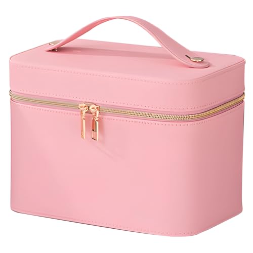 Homaisson Reise-Make-up-Tasche mit Spiegel, rosa, wasserdicht, PU-Make-up-Organizer, tragbare Hautpflege, Kosmetik-Aufbewahrung, Kulturbeutel für Damen von Homaisson
