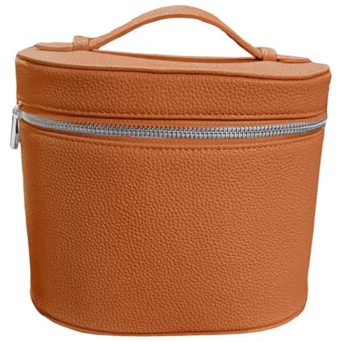 Kosmetiktasche mit Griff, braunes PU-Leder, runder Organizer, wasserdicht, mit Reißverschluss, abnehmbare Trennwände, hält Flaschen für Toilettenartikel und Hautpflege Kosmetiktasche mit Griff, braunes PU-Leder, runder Organizer, wasserdicht, mit Reißverschluss, abnehmbare Trennwände, hält Flaschen für Toilettenartikel und Hautpflege von Homaisson