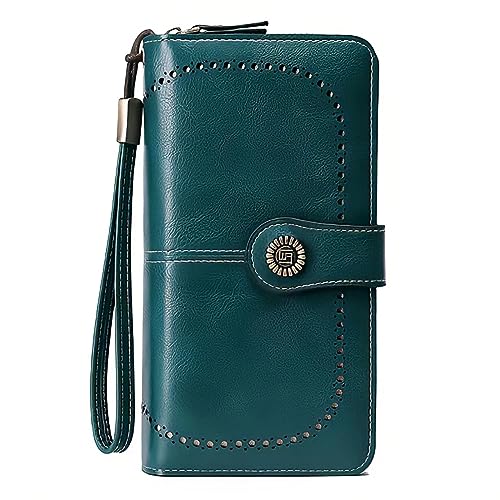 Homavit Geldbörse Damen lang, Portemonnaie Damen lang Leder, mit RFID Schutz, mit 23 Kartenfächer und Abnehmbare Handschlaufe,kartenportmonai Damen, Frauen(Blau) von Homavit