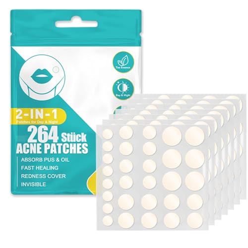 264 Stück Pimple Patch Hydrokolloid Acne Patch Unsichtbare Natürliche Akne Patches Mit Teebaumöl Und Salicylsäure Tag Und Nacht 2-In-1 Wasserdicht Absorptions Pickel Patch (264 PCS) von Home Holic