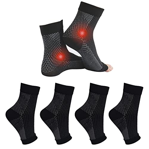 4 Paar Sprunggelenkbandage Orthopädische Kompressionssocken damen herren für Plantarfasziitis Socken Arthritis Gelenkschmerzen Fersensporn Neuropathie Fussbandagen Sprunggelenk (Schwarz, 34-37) von Home Holic