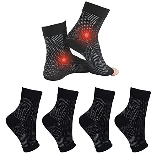 4 Paar Sprunggelenkbandage Orthopädische Kompressionssocken damen herren für Plantarfasziitis Socken Arthritis Gelenkschmerzen Fersensporn Neuropathie Fussbandagen Sprunggelenk (Schwarz, 38-42) von Home Holic