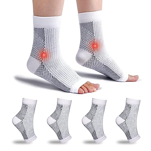 4 Paar Sprunggelenkbandage Orthopädische Kompressionssocken damen herren für Plantarfasziitis Socken Arthritis Gelenkschmerzen Fersensporn Neuropathie Fussbandagen Sprunggelenk (Weiß, 47-51) von Home Holic