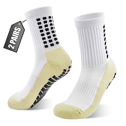 Home Holic 2 Paar Grip Socken Fussball Rutschfeste Sport Fußball Socken Herren Damen 39-42 43-46 Grip Socks Mit Gummipunkten (DE/NL/SE/PL, Numerisch, 39, 42, Regular, Regular, Weiß) von Home Holic