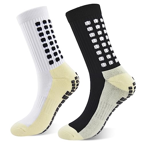 Home Holic 2 Paar Grip Socken Fussball Rutschfeste Sport Fußball Socken Herren Damen 39-42 43-46 Grip Socks Mit Gummipunkten (DE/NL/SE/PL, Numerisch, 39, 42, Regular, Regular, Schwarz +Weiß) von Home Holic