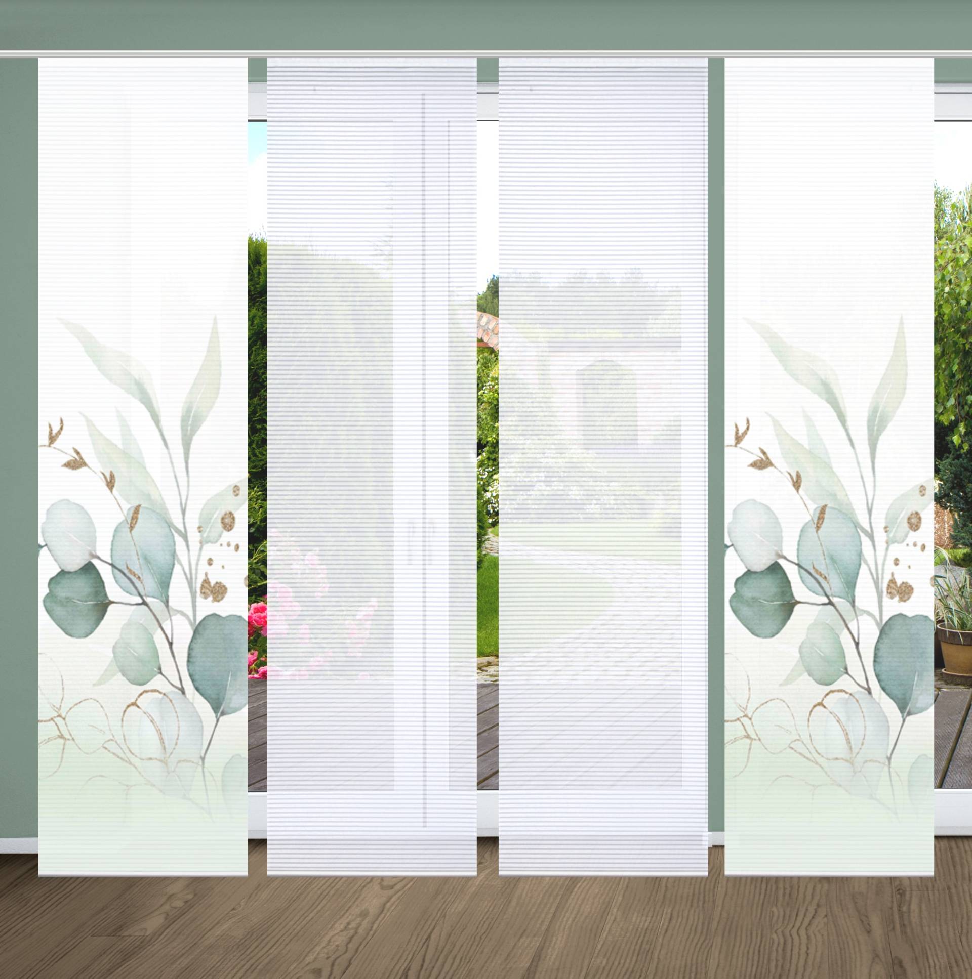 HOME in green Schiebegardine "ABANIO" Paneelwagen 4 Stk. tlg. SET DIGITALDRUCK,BAMBUSOPTIK RECYCELT von Home In Green