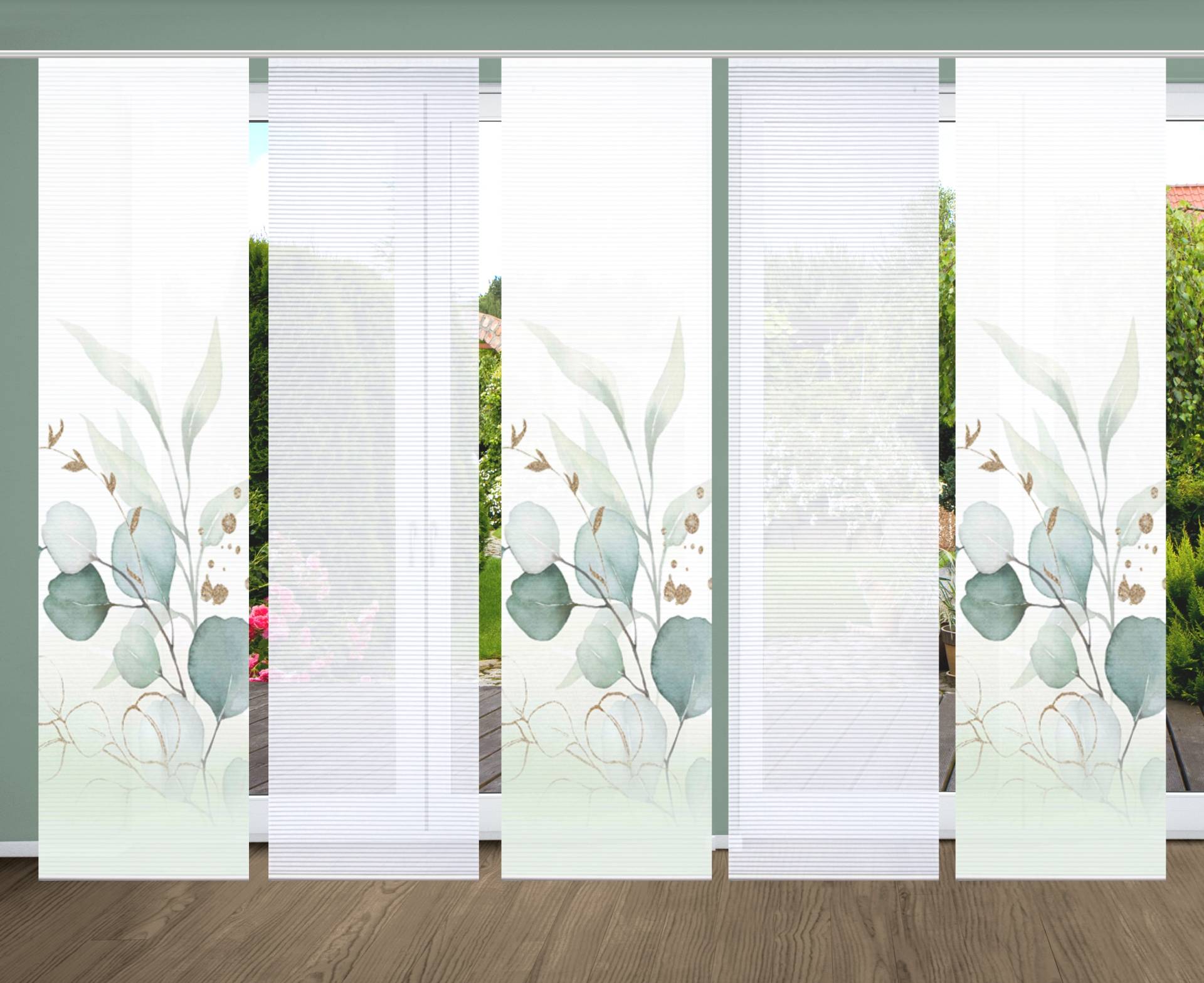 HOME in green Schiebegardine "ABANIO" Paneelwagen 5 Stk. tlg. SET DIGITALDRUCK,BAMBUSOPTIK RECYCELT von Home In Green