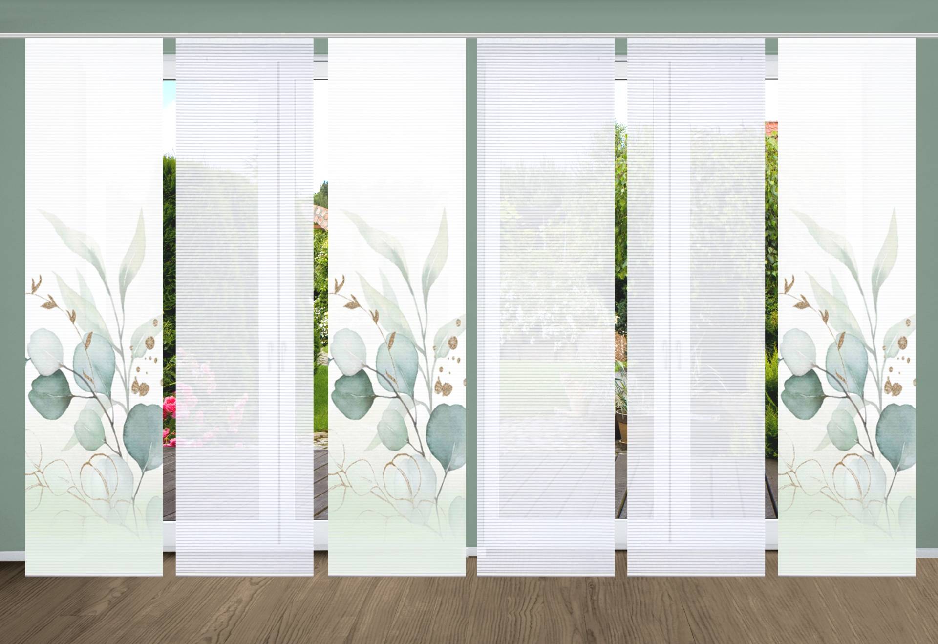 HOME in green Schiebegardine "ABANIO" Paneelwagen 6 Stk. tlg. SET DIGITALDRUCK,BAMBUSOPTIK RECYCELT von Home In Green