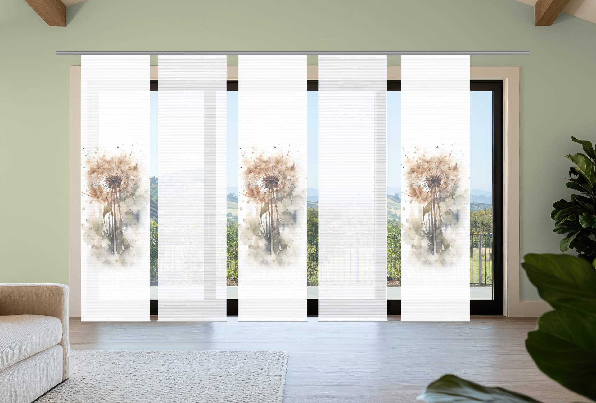 HOME in green Schiebegardine "AMARANDE" Paneelwagen 5 Stk. tlg. Bambusoptik, SET, recycelt, Digitaldruck von Home In Green