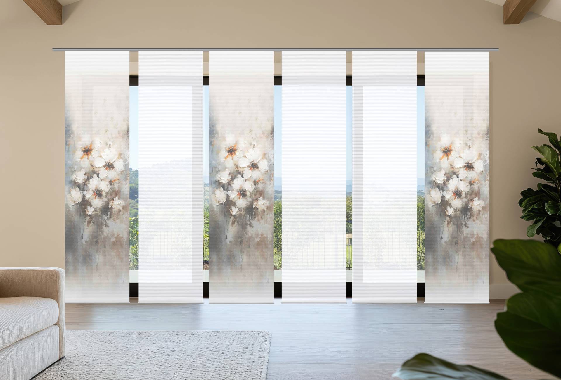 HOME in green Schiebegardine "ARISTEA" Paneelwagen 6 Stk. tlg. Bambusoptik, SET, recycelt, Digitaldruck von Home In Green