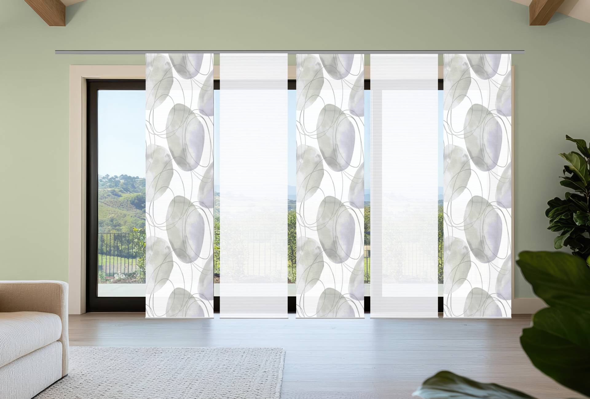 HOME in green Schiebegardine "ELLRIK" Paneelwagen 5 Stk. tlg. Bambusoptik, SET, recycelt, Digitaldruck von Home In Green