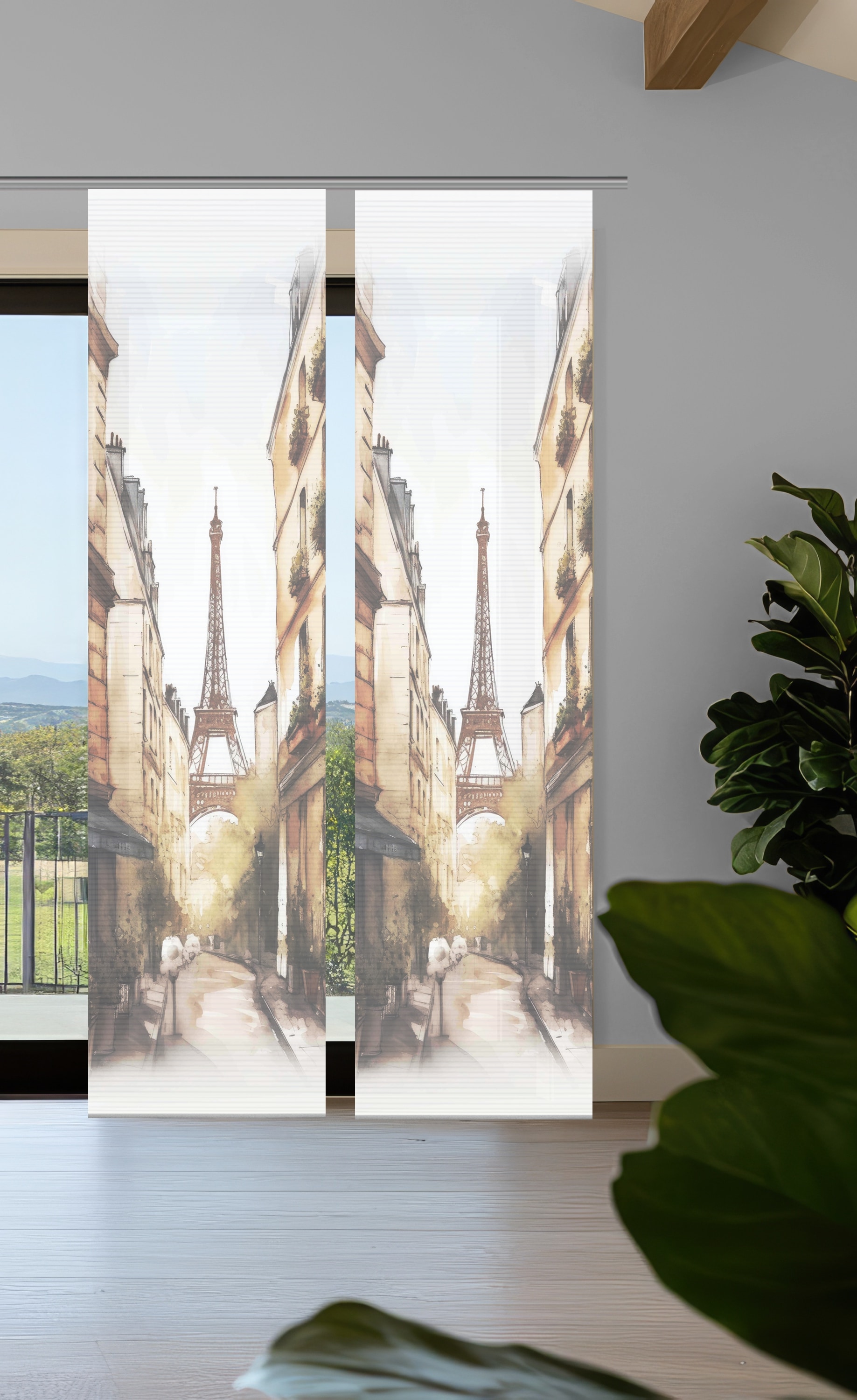 HOME in green Schiebegardine "FRANCQ" Paneelwagen 2 Stk. tlg. Bambusoptik, SET, recycelt, Digitaldruck von Home In Green