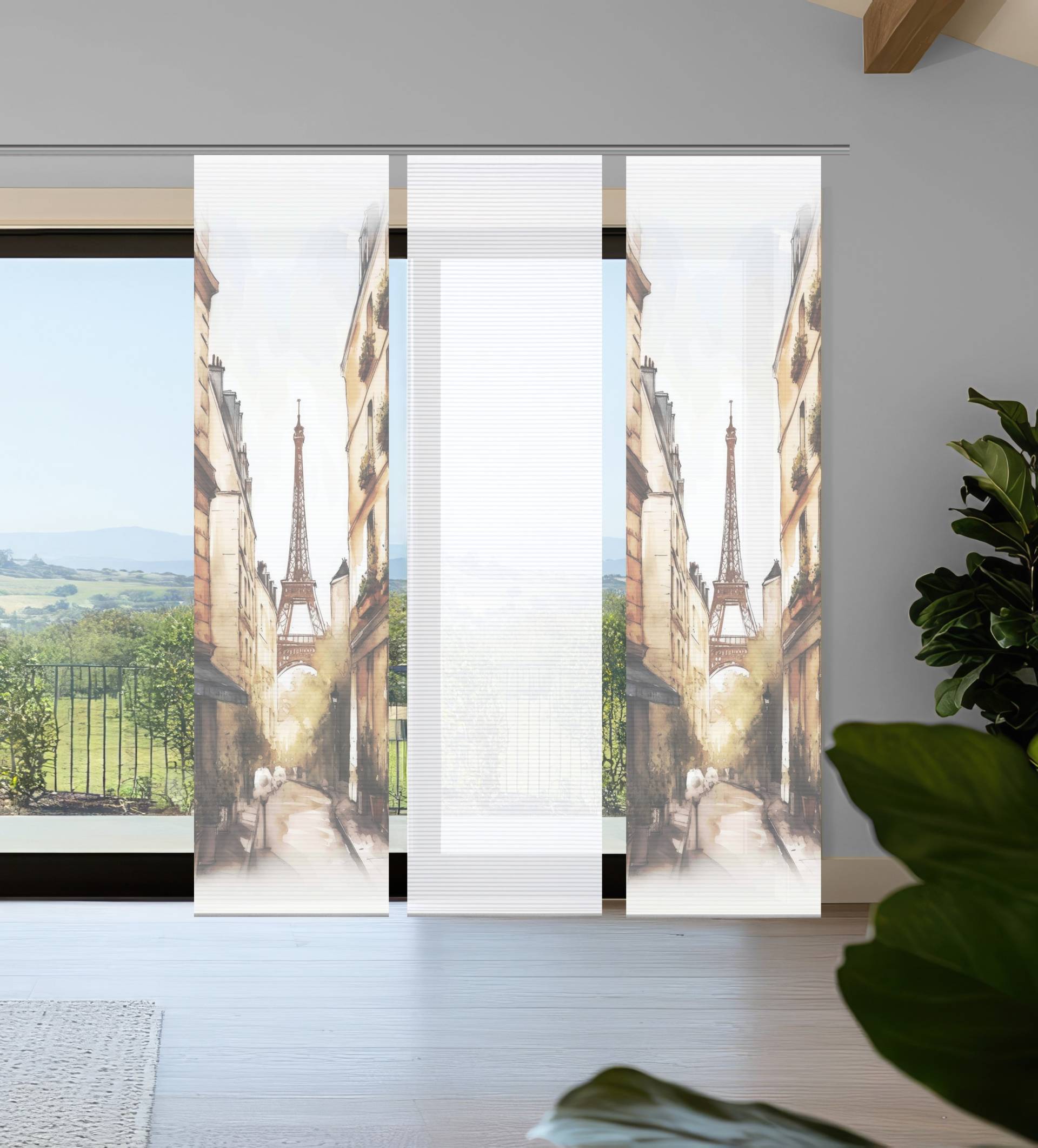 HOME in green Schiebegardine "FRANCQ" Paneelwagen 3 Stk. tlg. Bambusoptik, SET, recycelt, Digitaldruck von Home In Green