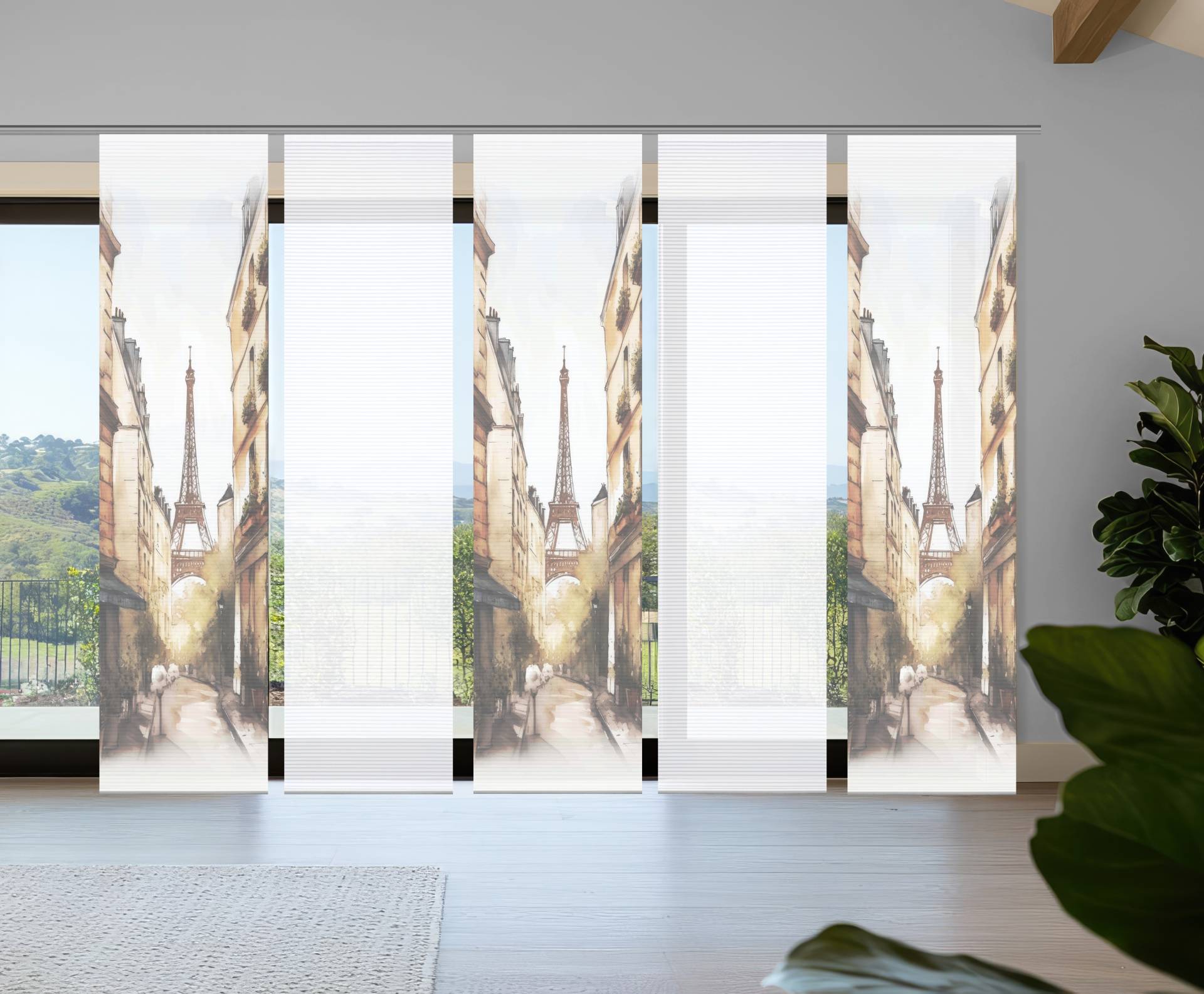 HOME in green Schiebegardine "FRANCQ" Paneelwagen 5 Stk. tlg. Bambusoptik, SET, recycelt, Digitaldruck von Home In Green